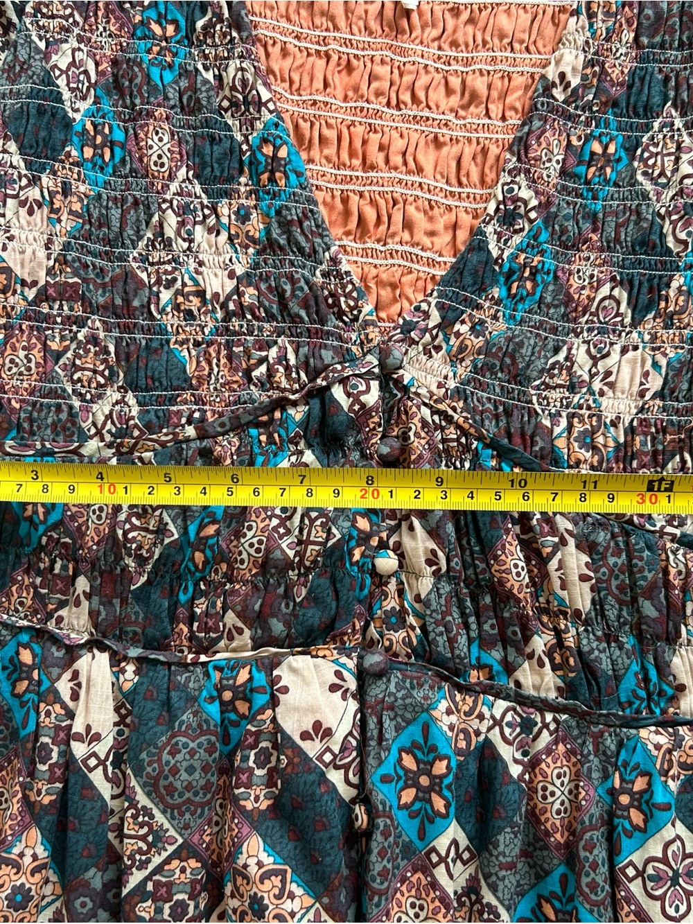 Anthropologie Patchwork Maxi Dress in Teal, Brown, Cream - Picture 6 of 6